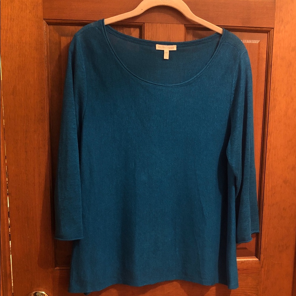 Eileen Fisher Teal Scoop Neck Long-Sleeve Tee